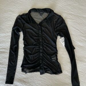 NEW XS Sheer Black Long Sleeve Ruched Knit Shirt Nordstrom